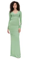 Black Halo Rafaela Cowl-neck Shimmer Column Gown In Pearidise