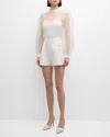 Black Halo Rosalie Flocked Mock-neck Illusion Romper In Pearl Charm