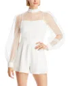 Black Halo Rosalie Flocked Mock-neck Illusion Romper In Pearl Charm