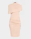 Black Halo Ruched Turtleneck Cape Knit Dress In Pink Champagne