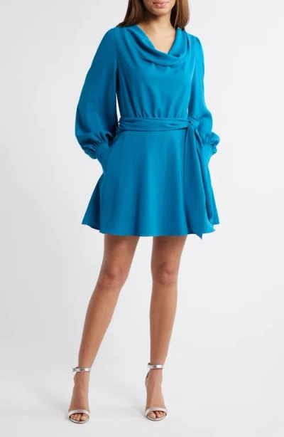 Black Halo Russel Tie Waist Long Sleeve Minidress In Azure Blue