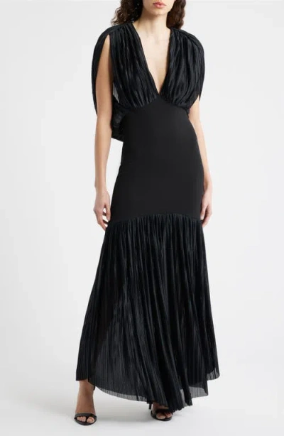 Black Halo Savoy Plunge Neck Drape Back Gown