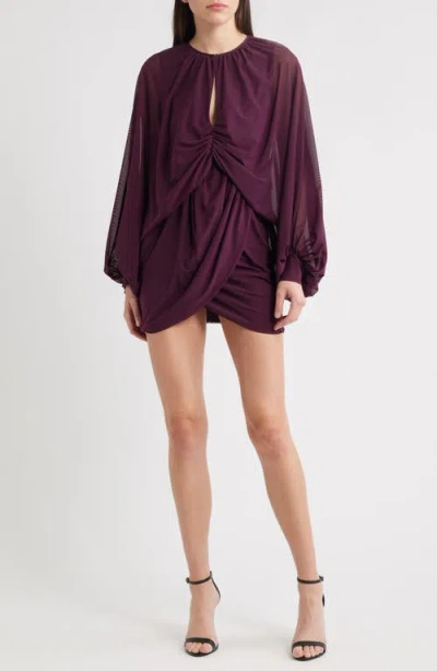 Black Halo Scarlatta Ruched Long Sleeve Cocktail Minidress In Purple