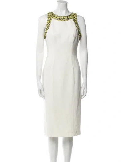 Pre-owned Black Halo Scoop Neck Midi Length Dress In White