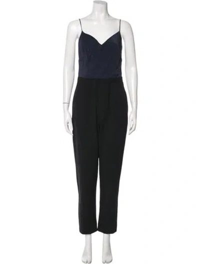 Pre-owned Black Halo Silk V-neck Jumpsuit In Black