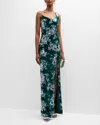 BLACK HALO SPICE ONE-SHOULDER FLORAL-PRINT VELVET GOWN