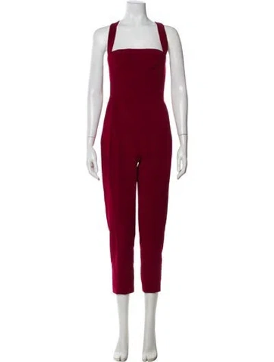Pre-owned Black Halo Square Neckline Jumpsuit In Red