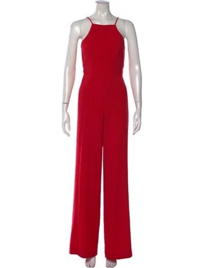 Pre-owned Black Halo Square Neckline Jumpsuit In Red