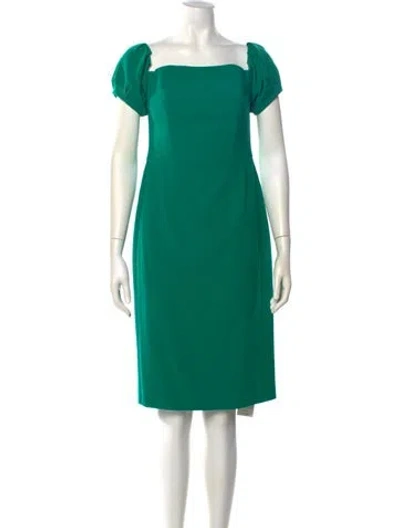 Pre-owned Black Halo Square Neckline Knee-length Dress In Green