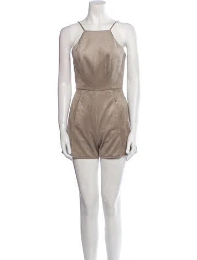 Pre-owned Black Halo Suede Square Neckline Romper In Neutral