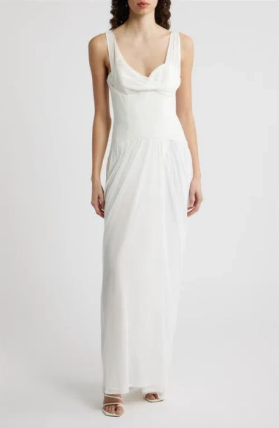 Black Halo Sylara Drape Sleeveless Gown In White