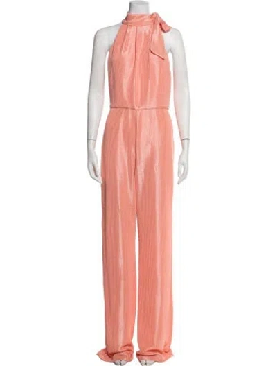 Pre-owned Black Halo Tie Neck Jumpsuit In Orange