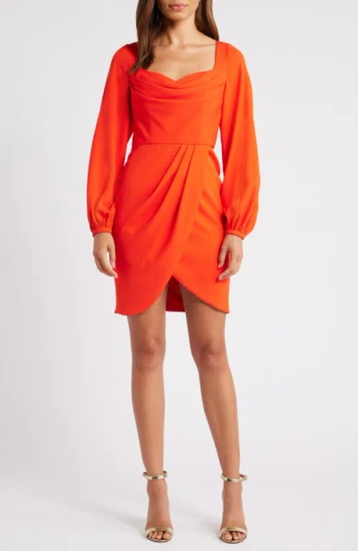 Black Halo Tonja Long Sleeve Minidress In Vibrant Poppy