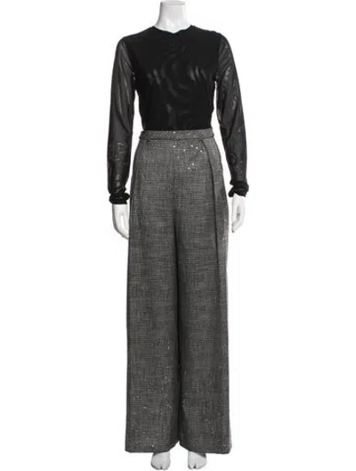 Pre-owned Black Halo Tweed Pattern Crew Neck Jumpsuit In Multicolor