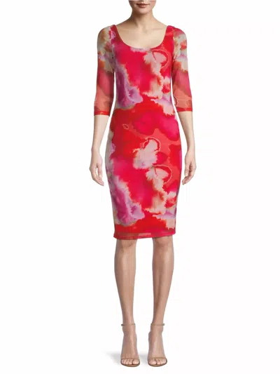 Black Halo Udele Printed Mesh Sheath Dress In Passion Glow In Multi