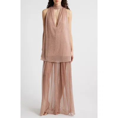 Black Halo Valoria Metallic Micropleat Cocktail Dress In Nude