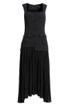 Black Halo Vianey Shimmer Mixed Media Midi Dress In Black