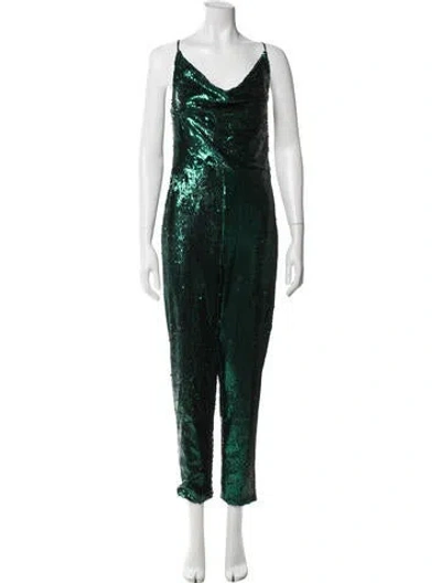 Pre-owned Black Halo V-neck Jumpsuit In Green