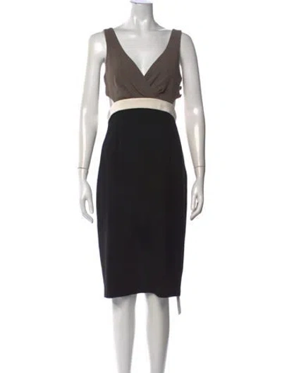 Pre-owned Black Halo V-neck Knee-length Dress In Black