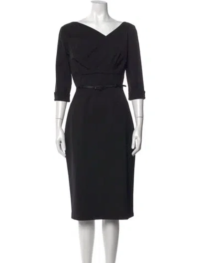 Pre-owned Black Halo V-neck Knee-length Dress In Black