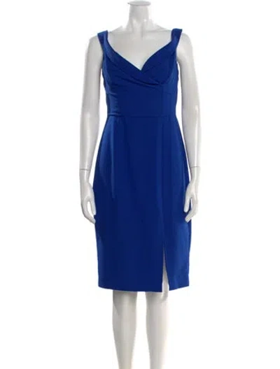 Pre-owned Black Halo V-neck Knee-length Dress In Blue