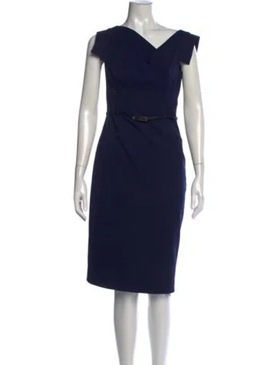 Pre-owned Black Halo V-neck Knee-length Dress In Blue