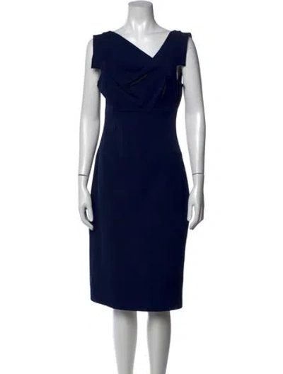 Pre-owned Black Halo V-neck Knee-length Dress In Blue