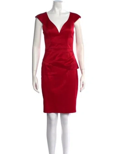 Pre-owned Black Halo V-neck Knee-length Dress In Red