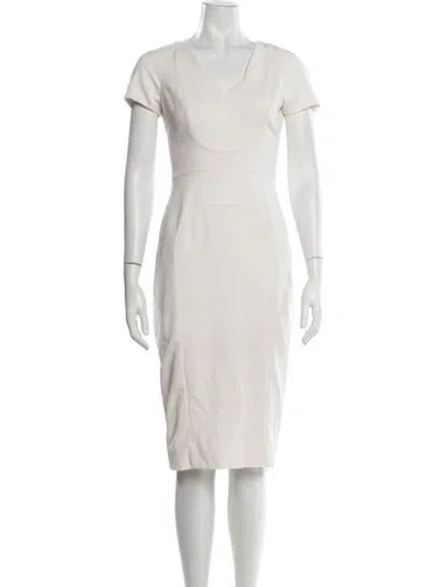 Pre-owned Black Halo V-neck Knee-length Dress In White