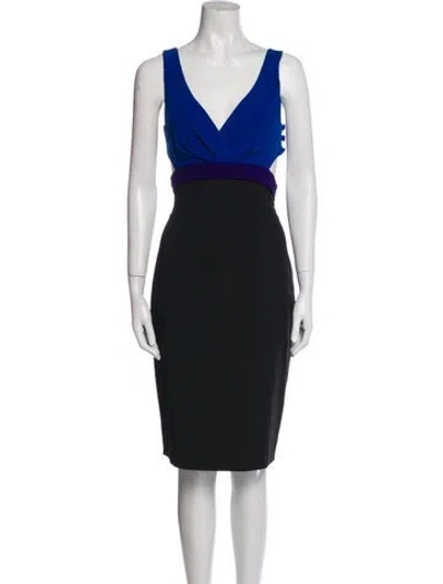 Pre-owned Black Halo V-neck Midi Length Dress In Blue