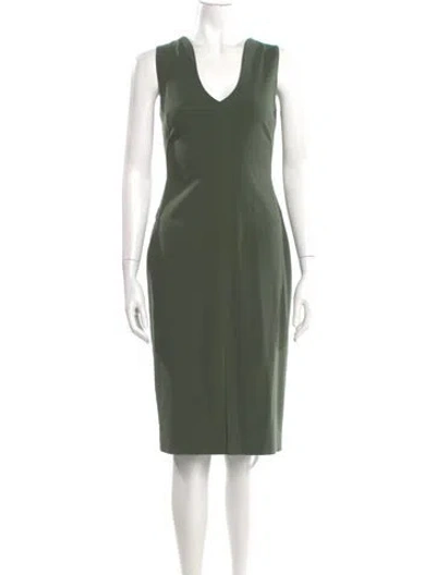 Pre-owned Black Halo V-neck Midi Length Dress In Green