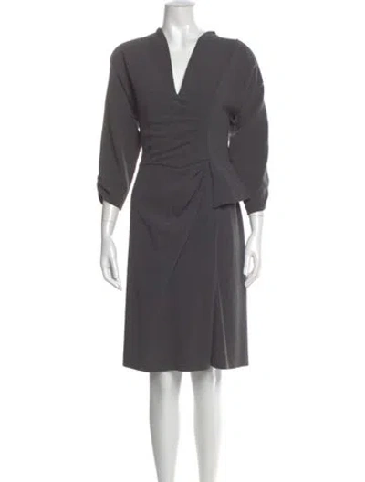 Pre-owned Black Halo V-neck Midi Length Dress In Grey