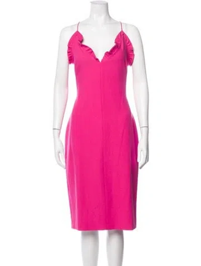 Pre-owned Black Halo V-neck Midi Length Dress In Pink