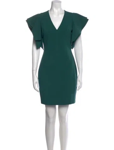 Pre-owned Black Halo V-neck Mini Dress In Green