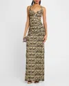 Black Halo Wilder Velvet Column Gown In Roaring Spots