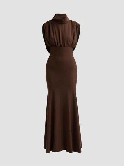 Black Halo Women's Adelina Draped Trumpet Gown In Brown