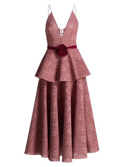 Black Halo Almira Floral Lace Peplum Cocktail Dress In Pink