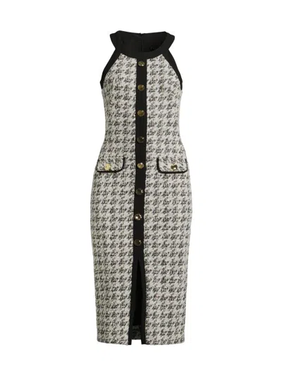 Black Halo Aura Houndstooth Midi Dress In Classic Luxe
