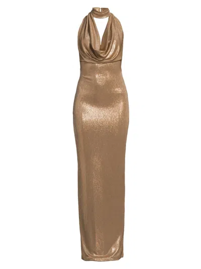 Black Halo Women's Eulalia Metallic Cowlneck Maxi Dress In Brown