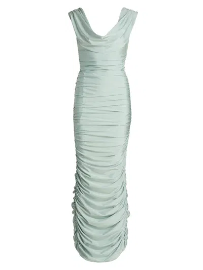 Black Halo Evangeline Ruched Satin Gown In Green