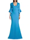 Black Halo Cambria Bell-sleeve Mermaid Gown In Cerulean Blue
