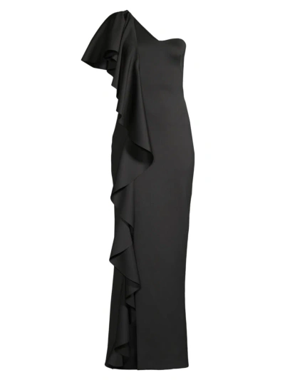 Black Halo Women's Eve Percy Ruffled One-shoulder Gown In Black