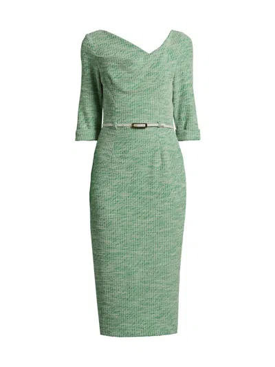 Black Halo Women's Jackie Knit Three-quarter-length Sleeve Belted Midi-dress In Green