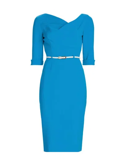 Black Halo Three Quarter Sleeve Jackie O Sheath Dress In Blue