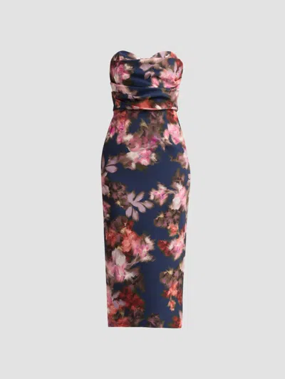 Black Halo Women's Leonora Floral Strapless Midi Dress In Midnight Canvas