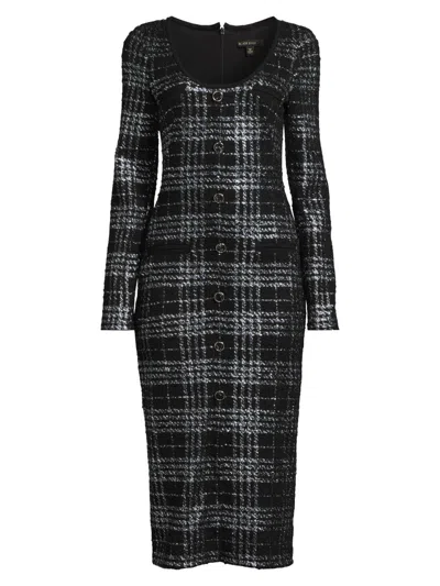 Black Halo Mae Long Sleeve Tweed Midi Dress In Carbon Class