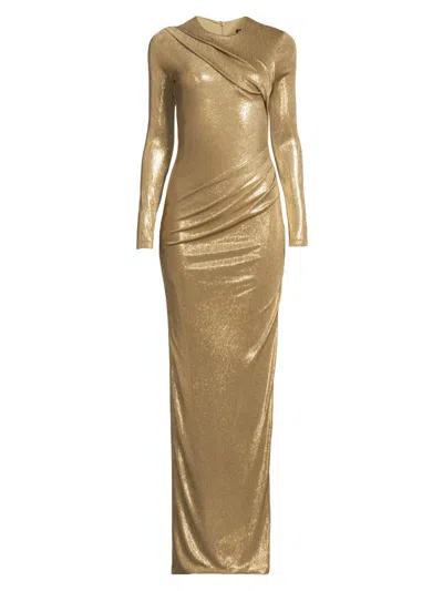 Black Halo Marika Metallic Draped Long Sleeve Gown In Multi