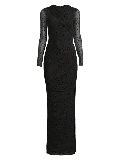 Black Halo Women's Marika Polka-dot Mesh Maxi Dress