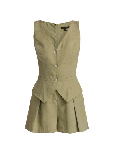 Black Halo Matias Linen Romper In Green