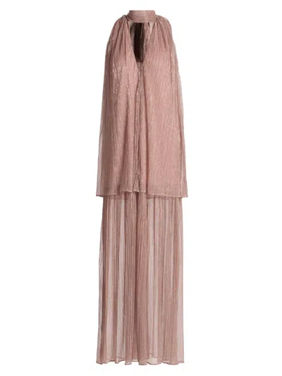 Black Halo Valoria Metallic Micropleat Cocktail Dress In Nude
